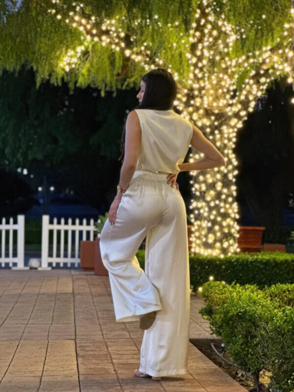 Satin Wide-Leg Pants & Floral Sleeveless Top Set