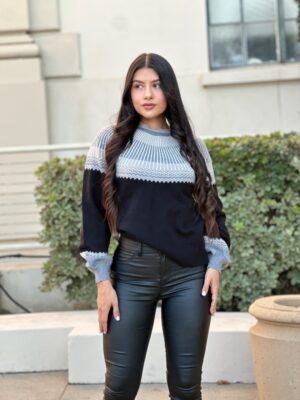 Neutral Color-Block Knit Pull-On Sweater