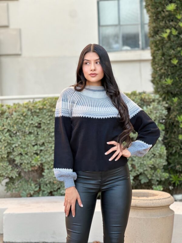 Neutral Color-Block Knit Pull-On Sweater