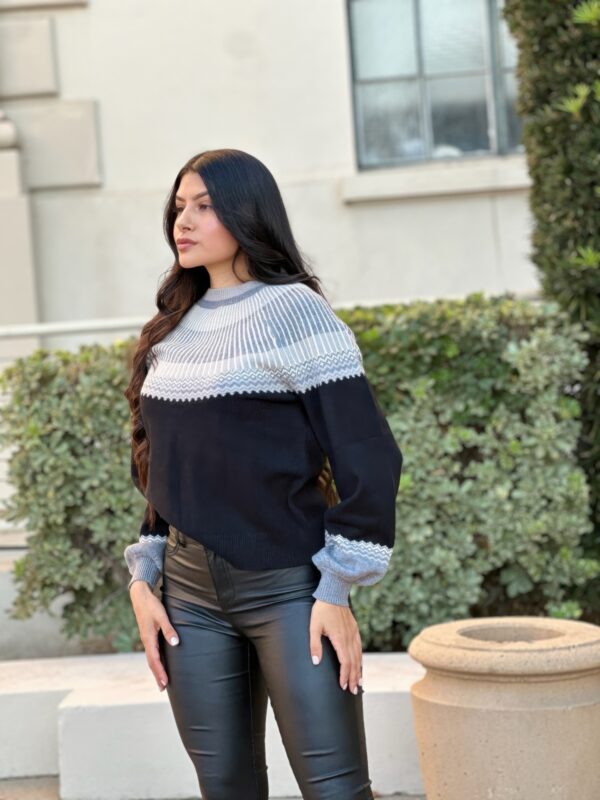 Neutral Color-Block Knit Pull-On Sweater