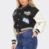 Y2K Patchwork Varsity Jacket – Snap Collar Detail