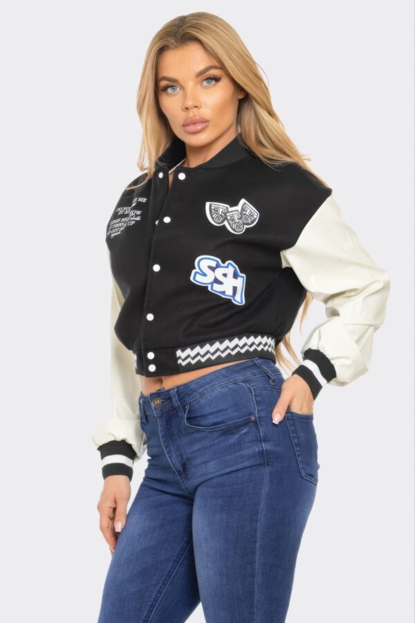 Y2K Patchwork Varsity Jacket – Snap Collar Detail