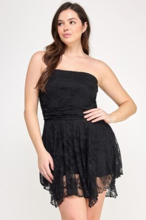 Plus Size Off-the-Shoulder Lace Overlay Dress – Asymmetrical Hem