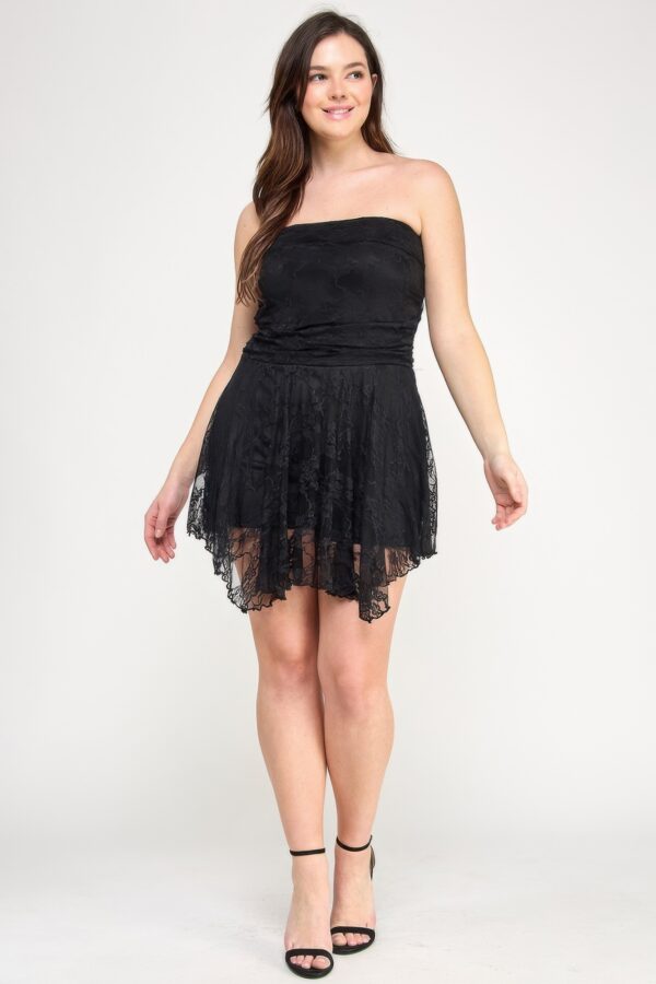 Plus Size Off-the-Shoulder Lace Overlay Dress – Asymmetrical Hem