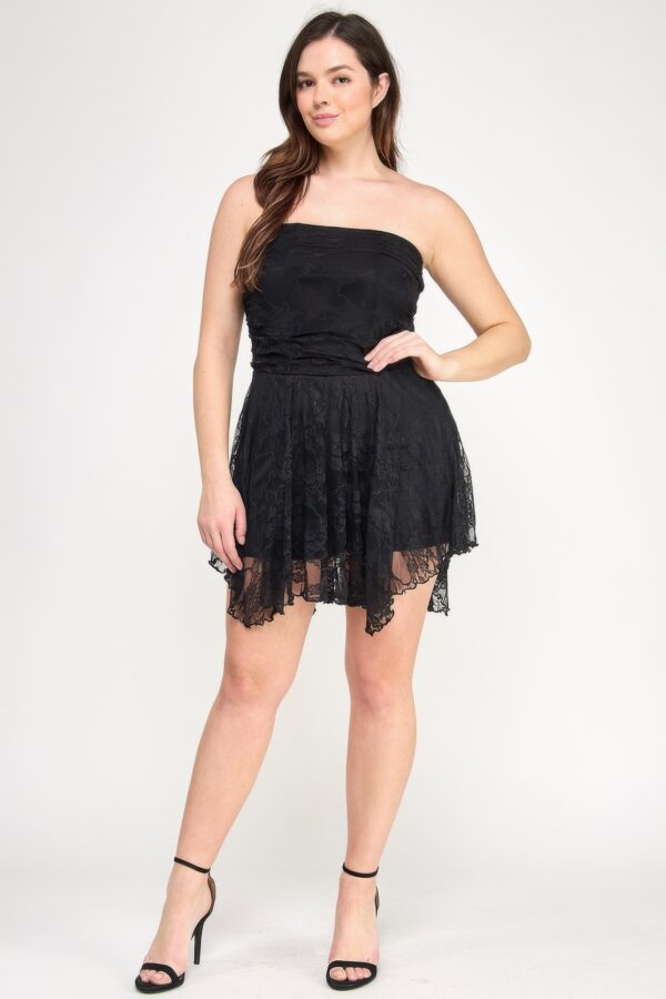 Plus Size Off-the-Shoulder Lace Overlay Dress – Asymmetrical Hem