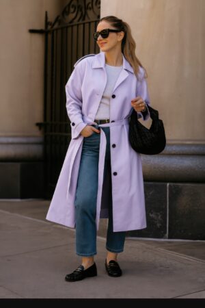 Lined Long-Sleeve Trench Coat – Tailored Silhouette