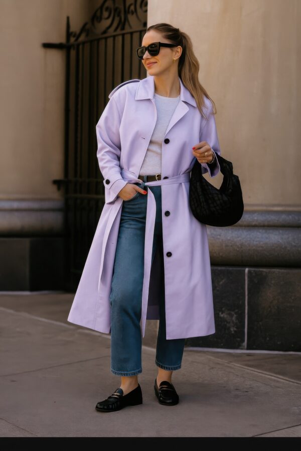 Lined Long-Sleeve Trench Coat – Tailored Silhouette