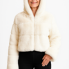 Ivory Faux Fur Hooded Jacket – Cropped Zip-Up