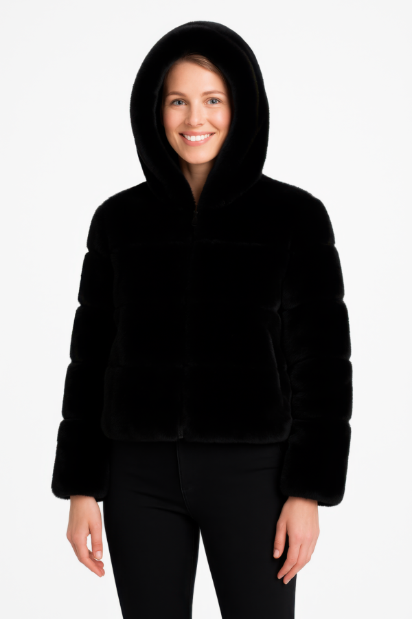 Cropped Faux Fur Hooded Jacket – Ivory Paneling