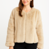 Black Faux Fur-Trim Cape – Draped Open Front