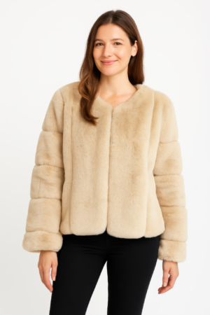 Black Faux Fur-Trim Cape – Draped Open Front