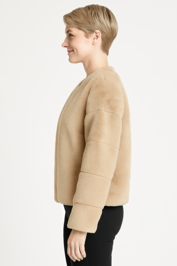 Black Faux Fur-Trim Cape – Draped Open Front
