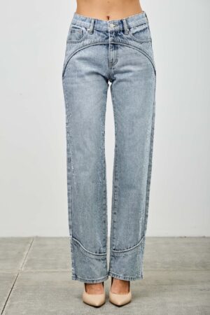 Mid-Rise Straight Jeans with Piping Detail
