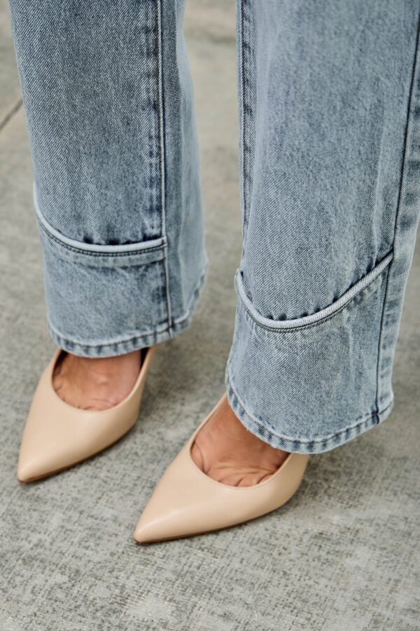 Mid-Rise Straight Jeans with Piping Detail