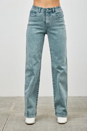 High Rise Slim Wide Straight Jeans – Ankle-Length Hem