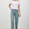 High Rise Slim Wide Straight Jeans – Ankle-Length Hem