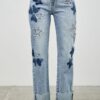 High-Rise Dad Jeans with Star & Heart Patches