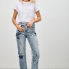 High-Rise Dad Jeans with Star & Heart Patches