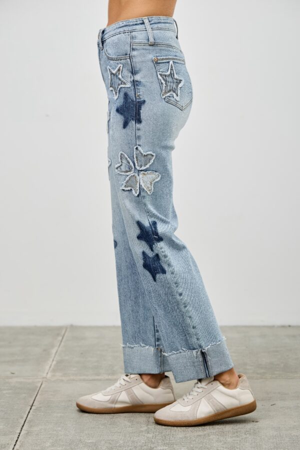 High-Rise Dad Jeans with Star & Heart Patches