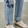 High-Rise Dad Jeans with Star & Heart Patches