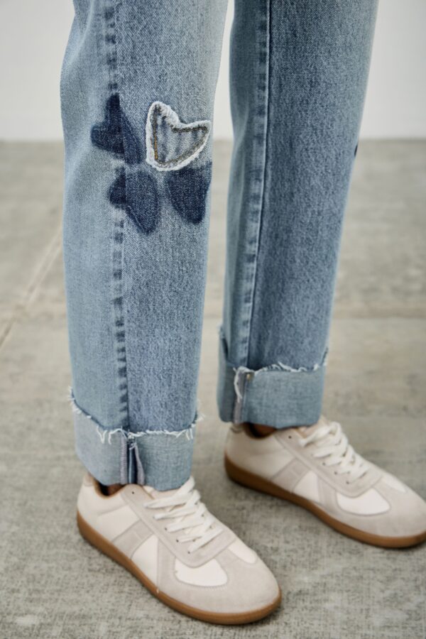 High-Rise Dad Jeans with Star & Heart Patches