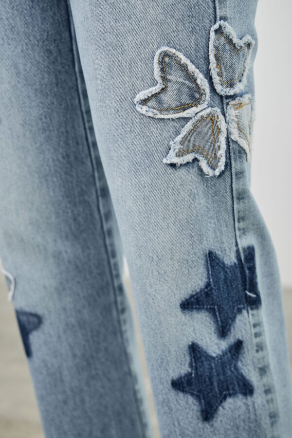 High-Rise Dad Jeans with Star & Heart Patches