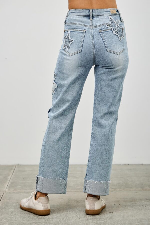 High-Rise Dad Jeans with Star & Heart Patches