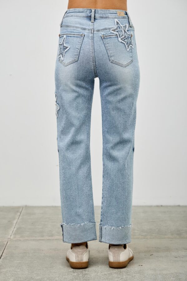 High-Rise Dad Jeans with Star & Heart Patches