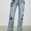 High-Rise Dad Jeans with Star & Heart Patches