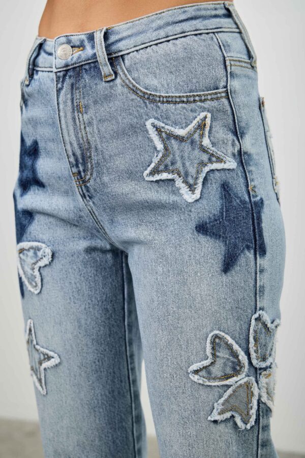 High-Rise Dad Jeans with Star & Heart Patches