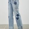 High-Rise Dad Jeans with Star & Heart Patches