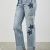 High-Rise Dad Jeans with Star & Heart Patches