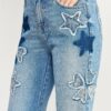 High-Rise Dad Jeans with Star & Heart Patches