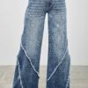 Mid-Rise Wide-Leg Jeans with Frayed Seams