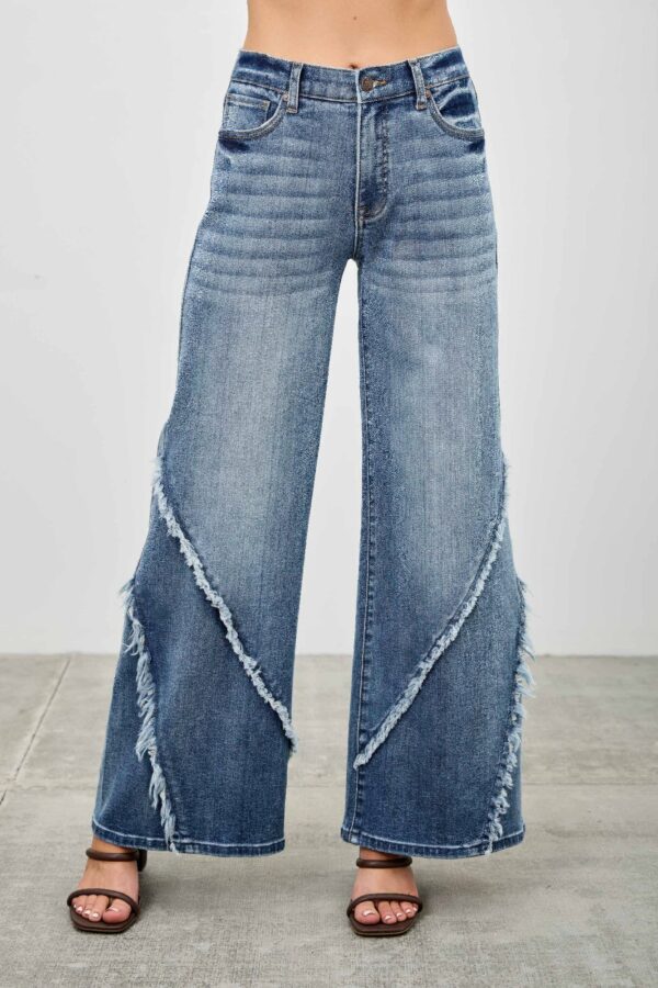 Mid-Rise Wide-Leg Jeans with Frayed Seams