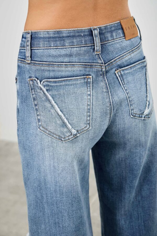 Mid-Rise Wide-Leg Jeans with Frayed Seams