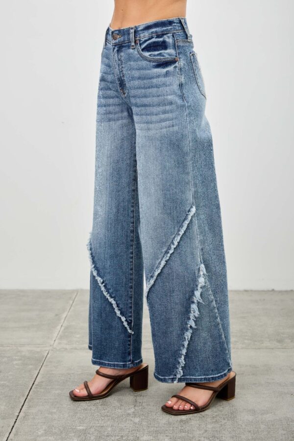 Mid-Rise Wide-Leg Jeans with Frayed Seams