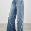 Mid-Rise Wide-Leg Jeans with Frayed Seams
