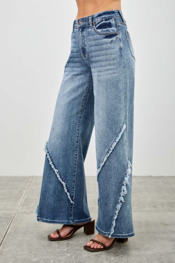 Mid-Rise Wide-Leg Jeans with Frayed Seams