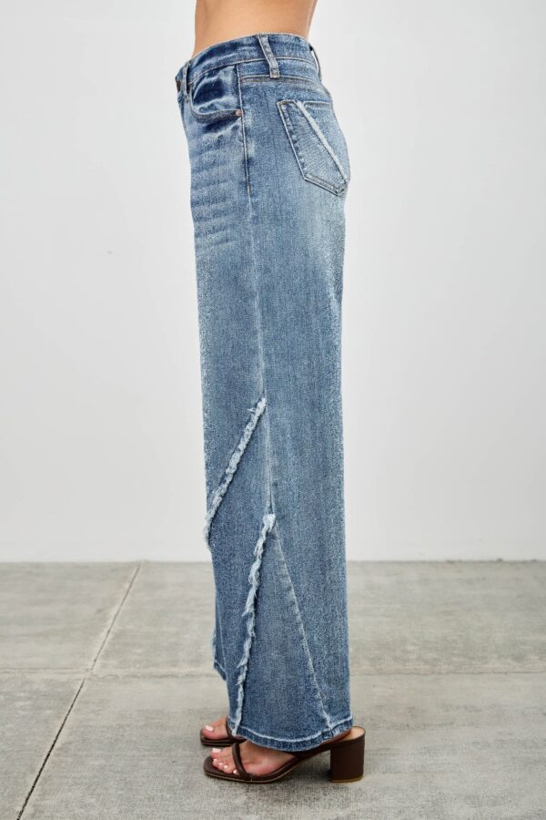 Mid-Rise Wide-Leg Jeans with Frayed Seams