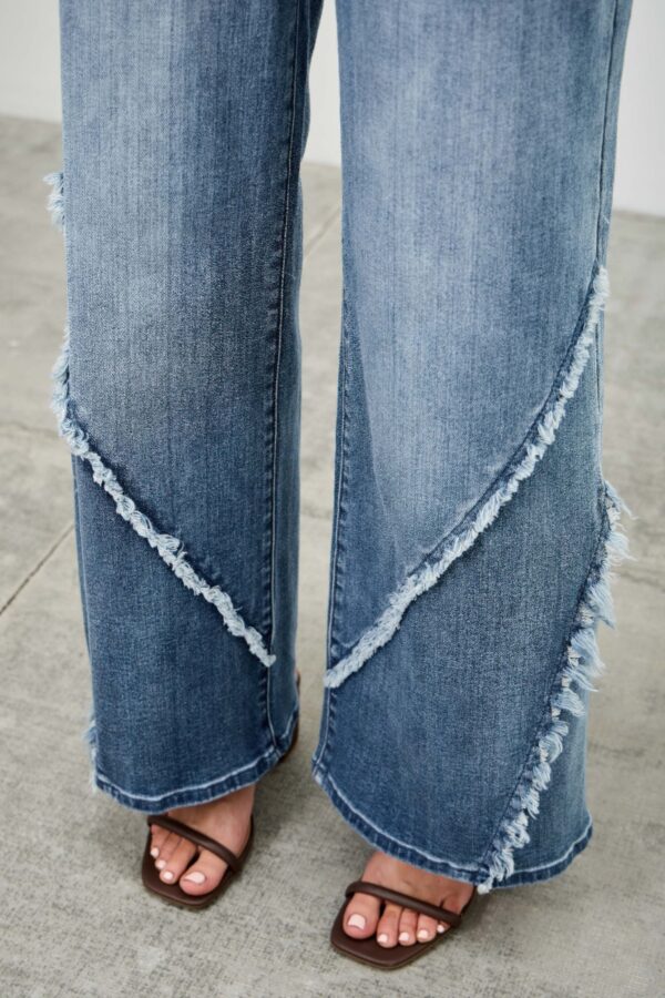 Mid-Rise Wide-Leg Jeans with Frayed Seams
