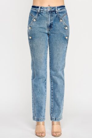 High-Rise Dad Jeans with Scalloped Pocket