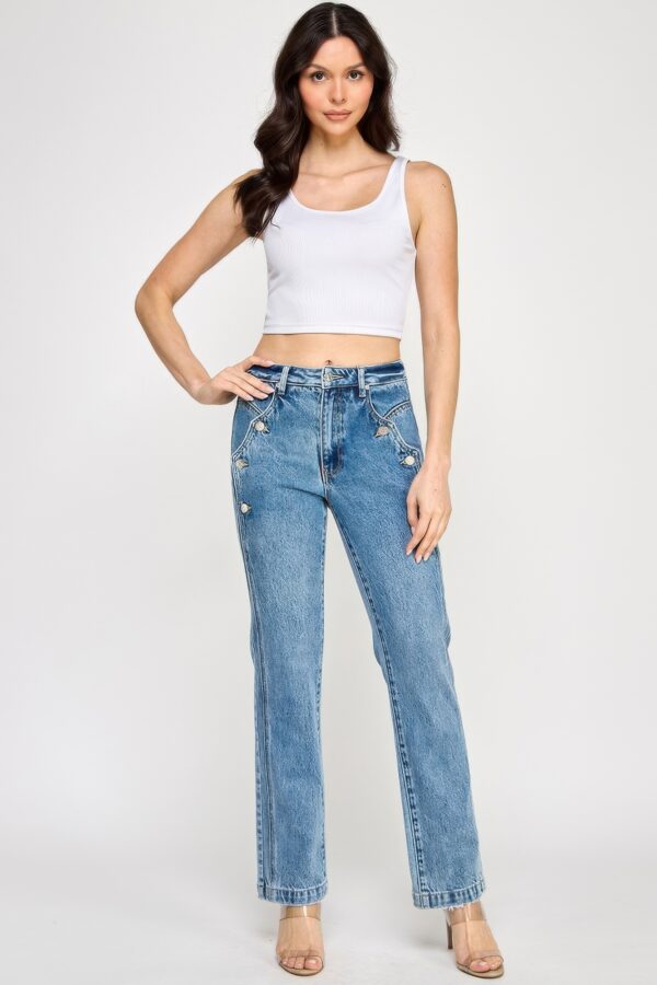 High-Rise Dad Jeans with Scalloped Pocket
