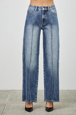 Mid-Rise Straight Jeans with Pintuck