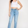High-Rise Straight Jeans with Buttoned Pocket