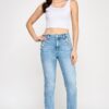 High-Rise Straight Jeans with Buttoned Pocket