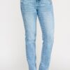 High-Rise Straight Jeans with Buttoned Pocket