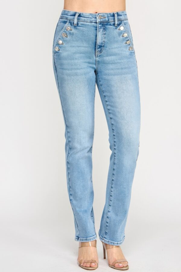 High-Rise Straight Jeans with Buttoned Pocket