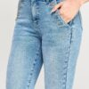 High-Rise Straight Jeans with Buttoned Pocket
