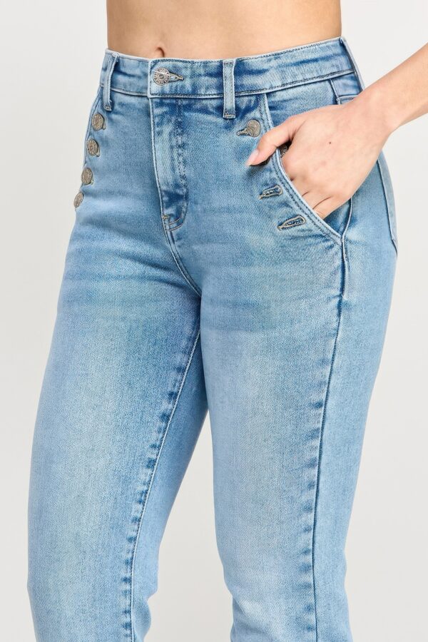 High-Rise Straight Jeans with Buttoned Pocket